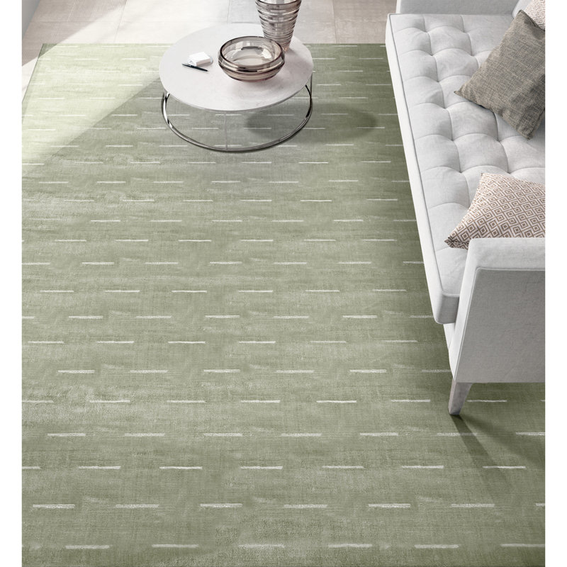 Hand Knotted Area Rug in Light Green/White, Rectangle 6' x 9'