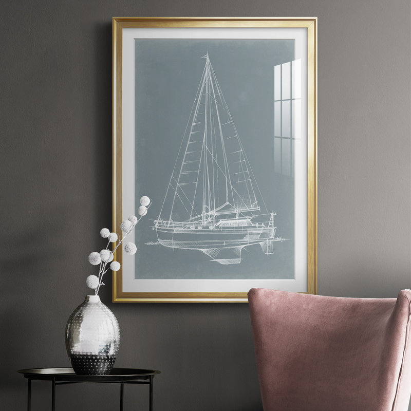" Yacht Sketches I ", Gold, 42.5" H x 30.5" W x 1" D
