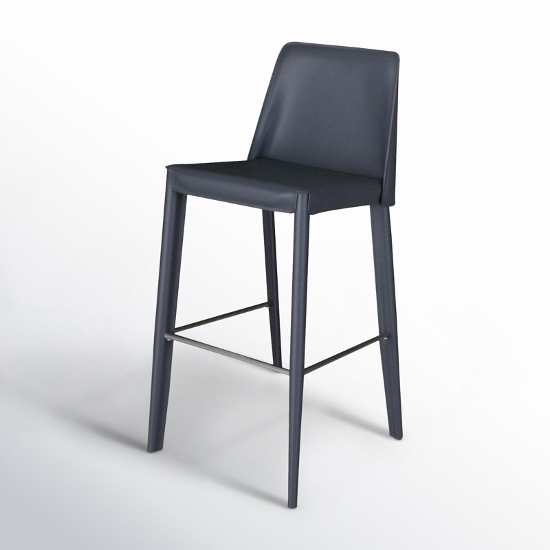 Tabouret de bar en cuir Pemma, Bleu foncé