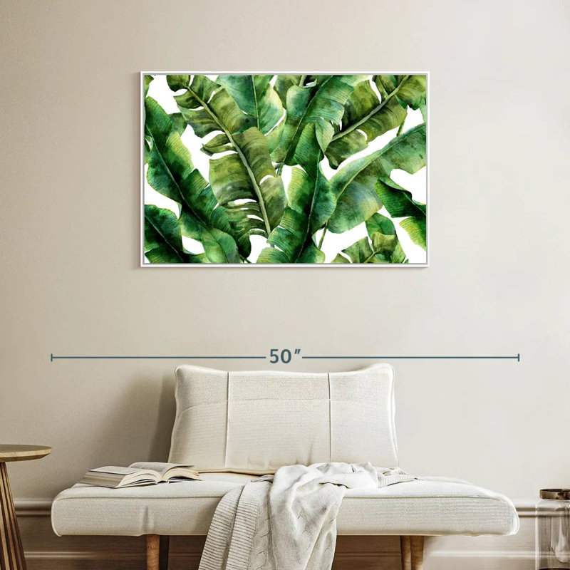 Feuilles de bananier abstraites, Cadre flottant blanc, 37 po x 25 po