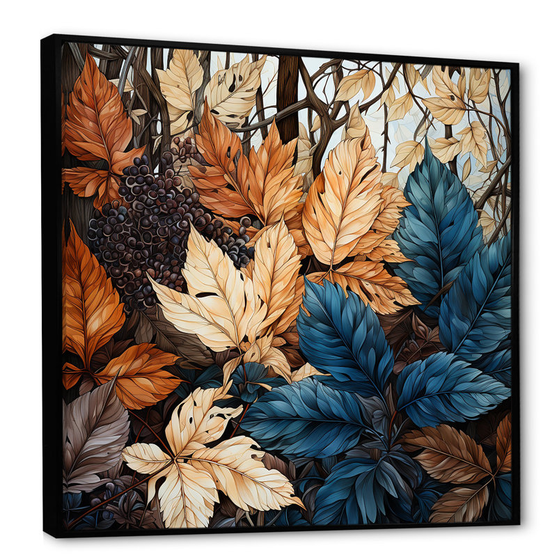 «Leaves Autumn Sunlight Harmony III», reproduction sur toile, Cadre flottant noir, 16" H x 16" W