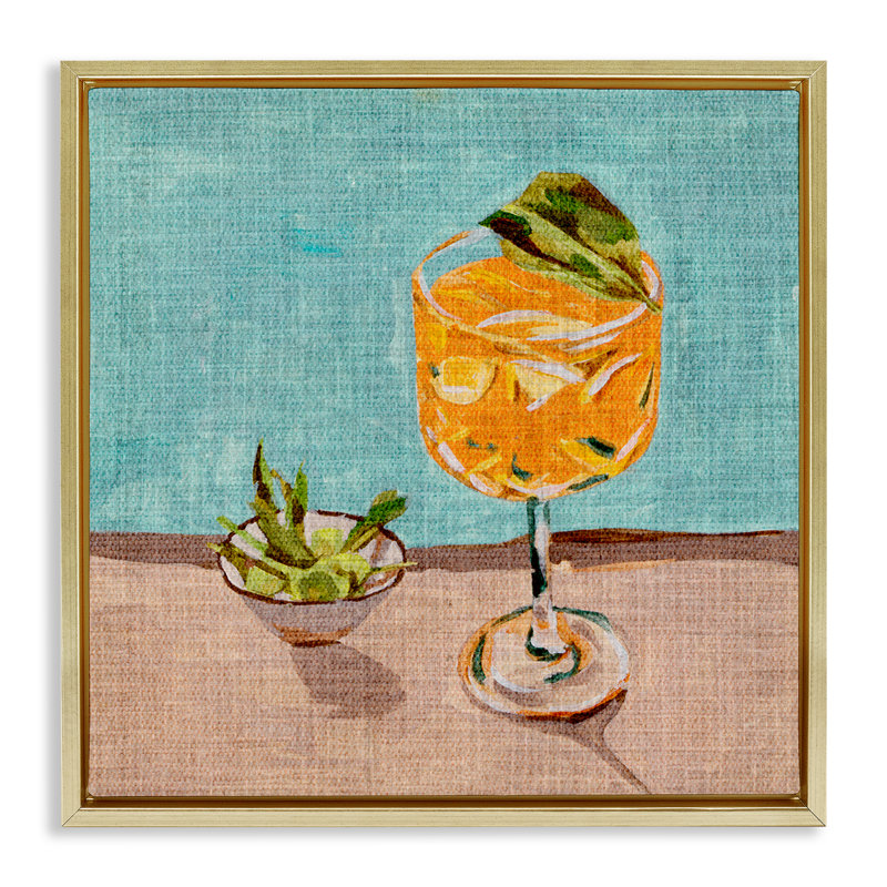 Orange Cocktails Still Life Grey Framed Floater Canvas Wall Art by Melissa Wang, Metallic Gold Floater Frame, 25" H x 25" W