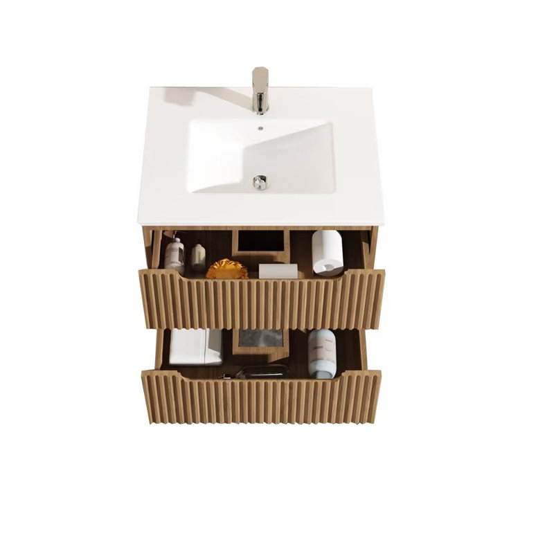 Meuble-lavabo simple 24 po avec plateau en bois massif Lowoft