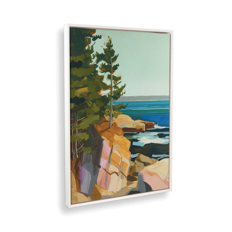 Seacliff Whispers V1 par Azure Artisanal Studio, Cadre flottant blanc opaque, H 32 po x l 22 po x P 1,75 po
