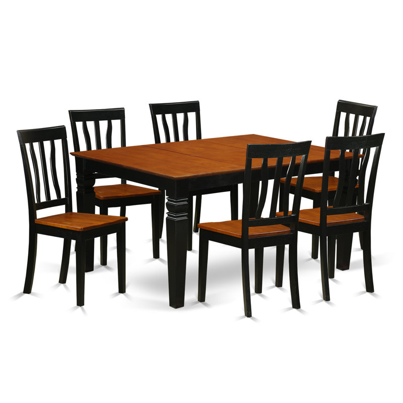 7 Piece Kitchen Table Set Consist of a Rectangle Dining Table with Butterfly Leaf and 6 Dining Room Chairs, Black & Cherry