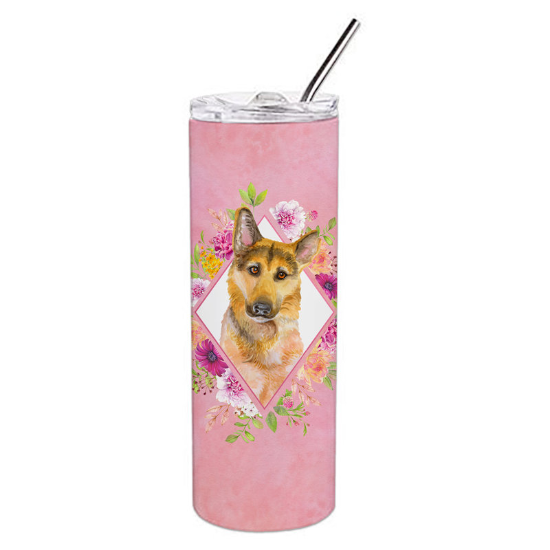 E23BF9F8391D466E9CA4F8DFEBD9A7DB de verre 20 oz à double paroi en acier inoxydable chiot, Gold German Shepherd, Rose