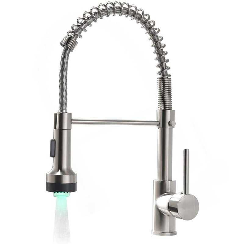 Commercial LED Kitchen Faucet With Pull Down Sprayer, Single Handle Single Lever Kitchen Sink Faucet