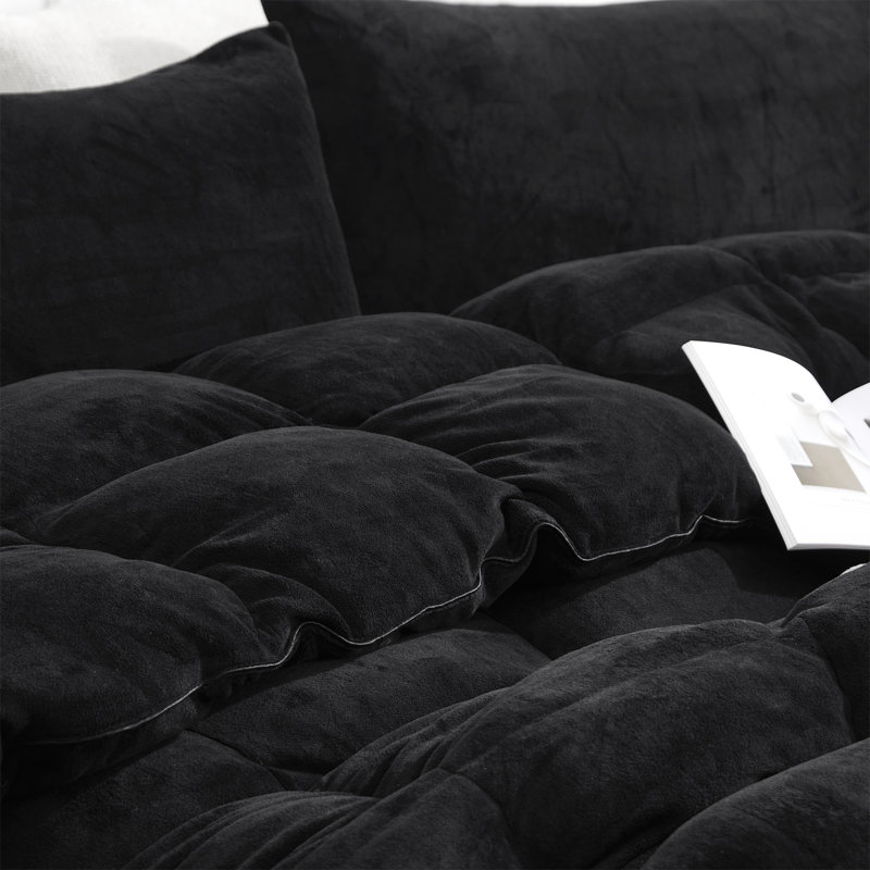 Ensemble d'édredon en microfibre 5 pièces, Édredon pour très grand lit + 2 très grandes ta, Noir