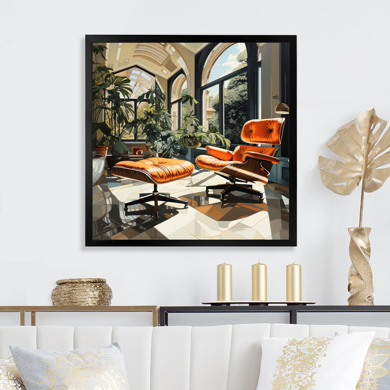 Chaises emblématiques Coral Green Mid Century - impression, Cadre photo noir, H 16 po x l 16 po x P 1 po