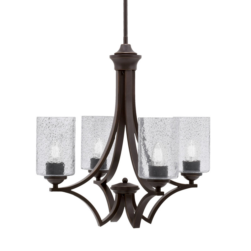 Lustre 4 lumières Zilo illustré avec verre de 4 po Zilo, Noir mat, Bulles / fumée