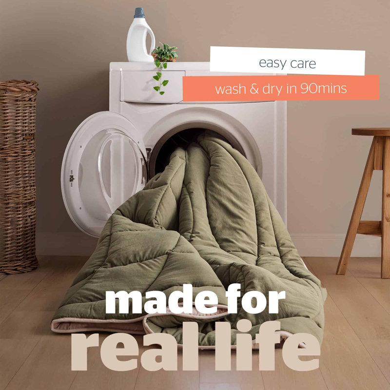 Silentnight Luxury Washed Coverless 10.5 Tog Duvet and Pillowcase, 3, Green, King Duvet Cover + 2 Standard Pillowcases