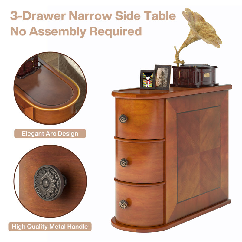 Hesketh 3 - Drawer Solid End Table, No Assembly Required, Finished Back, Brown