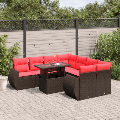 Ensemble de canapé de patio 9 pièces avec coussins en rotin de polyester