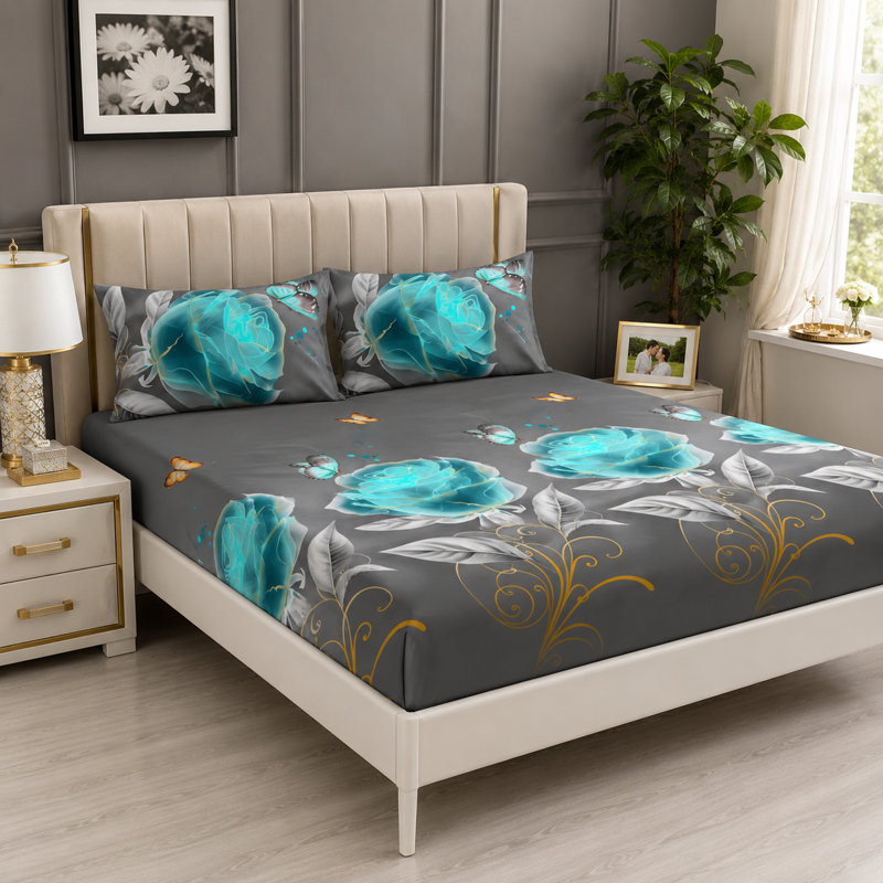Microfiber Floral Duvet Cover Set, Double Duvet Cover + 3 Additional Pieces