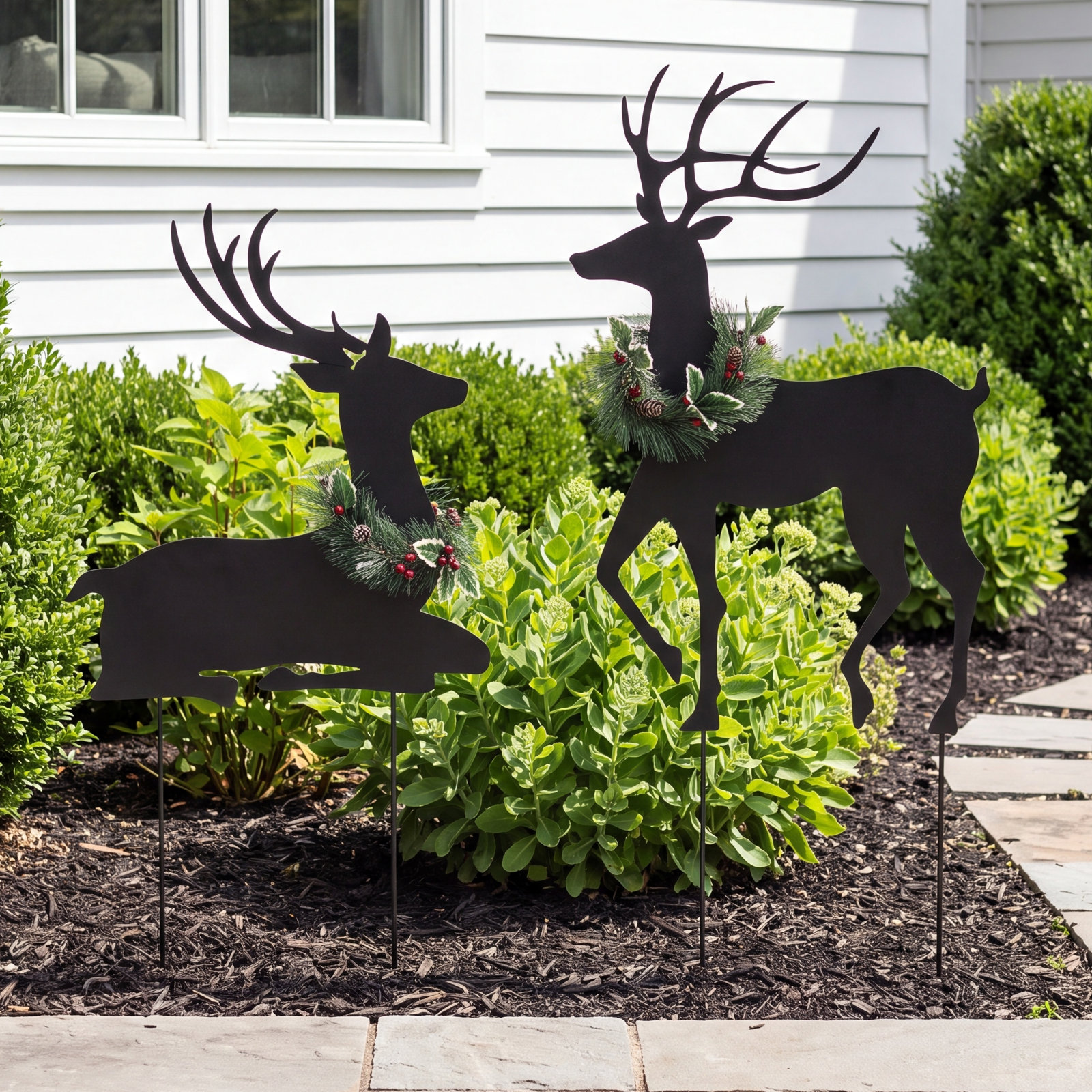 2-Piece Metal Reindeer Silhouette Yard Stake Set