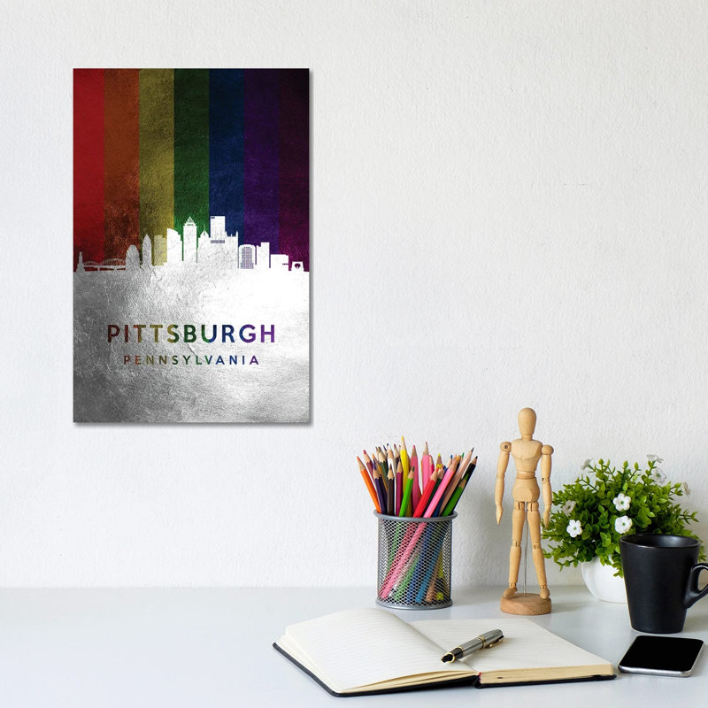 Pittsburgh Pennsylvania Spectrum Skyline 1 Piece Wrapped Canvas Wall Art, 20.32 cm H x 30.48 cm W