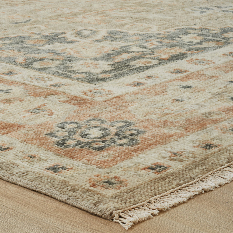 Hand Knotted Wool Oriental Area Rug in Beige/Grey, Rectangle 4' x 6'
