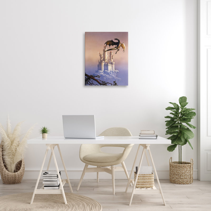 "Magical Dragon & Castle" par Ciruelo sur toile, H 30 po x l 24 po