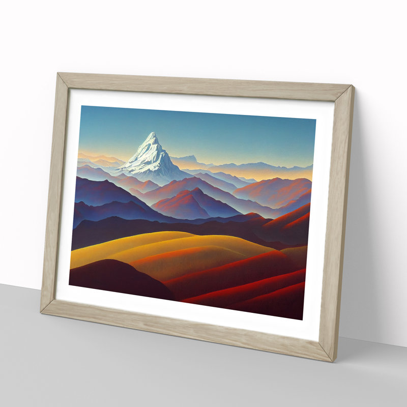Artsy Mountain Landscape - Single Picture Frame Print, 46cm H x 64cm W, Grey