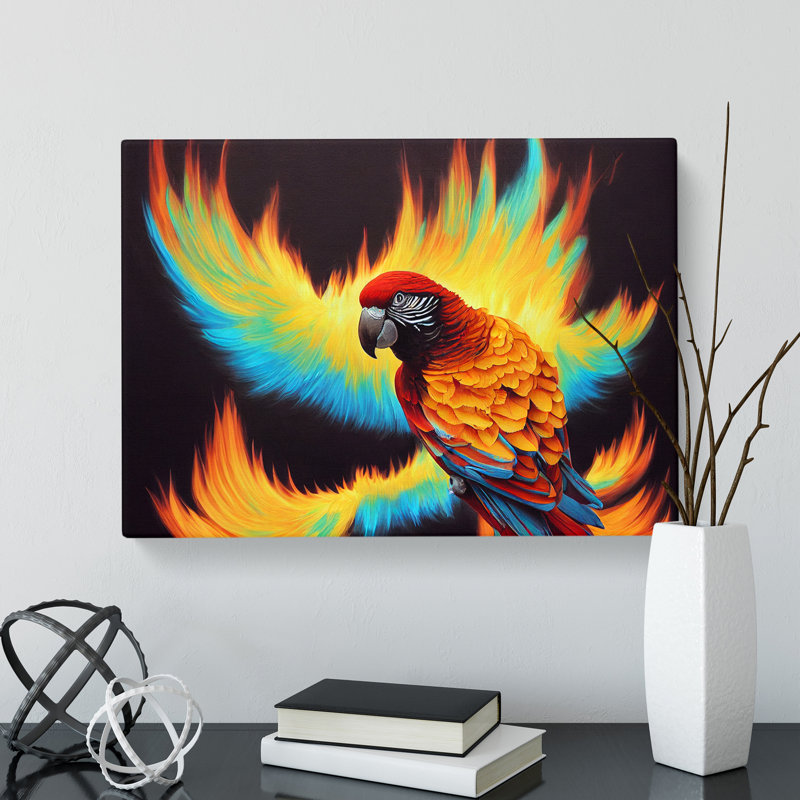 Flaming Macaw Parrot - Wrapped Canvas, 50cm H x 76cm W x 3cm D