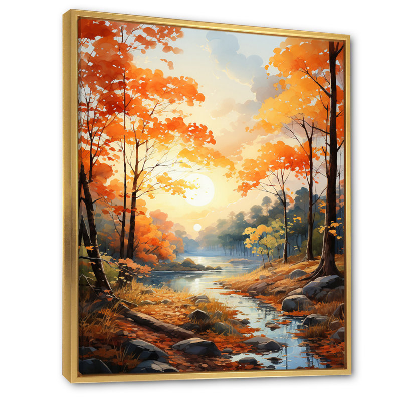 «Maple Trees Golden Canopy I», art mural sur toile florale, H 32 po x l 24 po x P 1 po, Cadre flottant doré