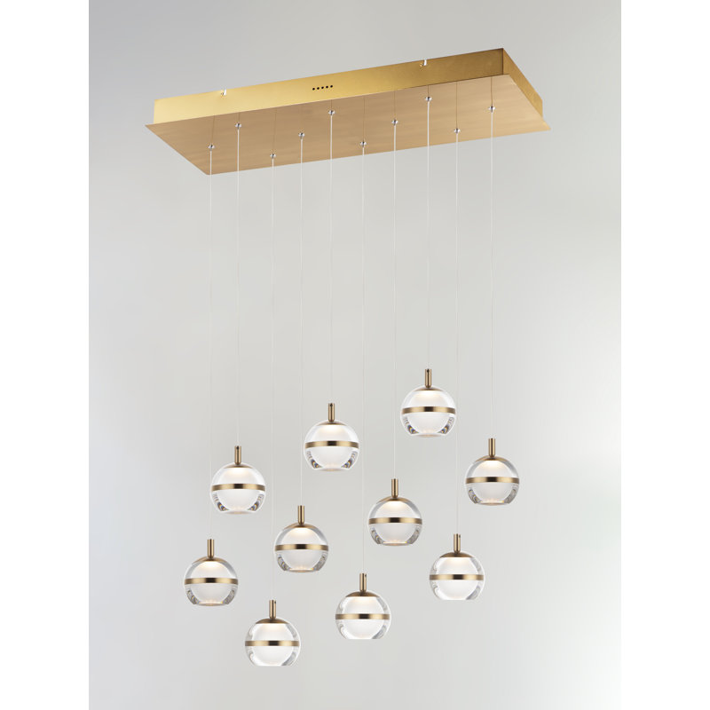 10 - Light LED Dome Pendant, Natural Aged Brass