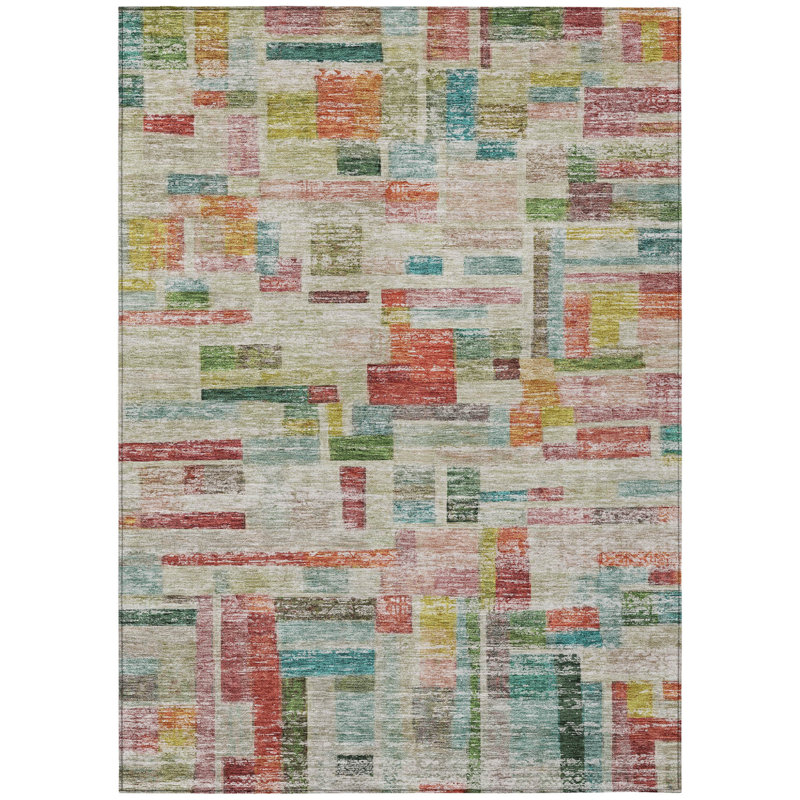 Tapis extérieur lavable rayé en terre cuite 3 pi x 5 pi vert et brun