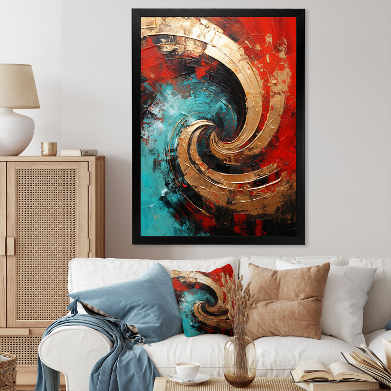 Red Blue Majestic Motion Spiral III - Abstract Spirals Canvas Prints_106173, Black Picture Framed Canvas