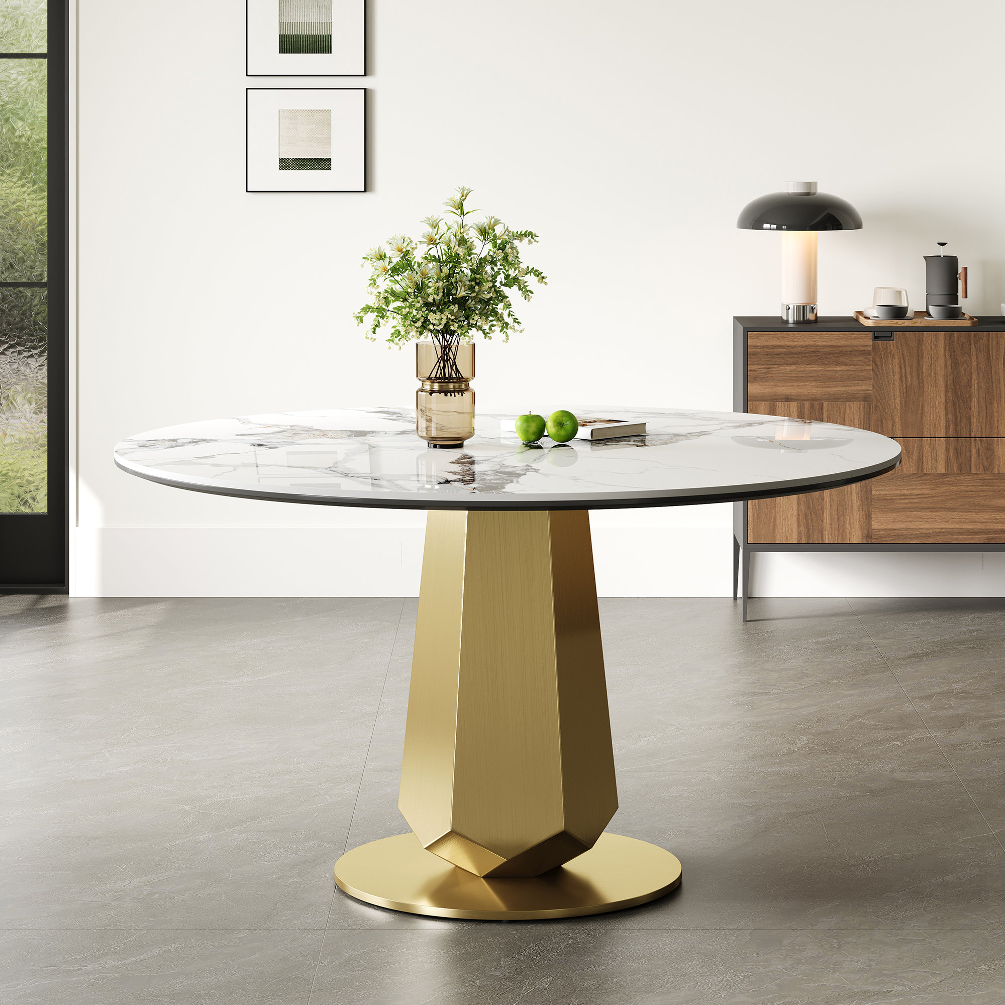 Wrought Studio™ Luxury Round Dining Table With Sintered Stone Top ...