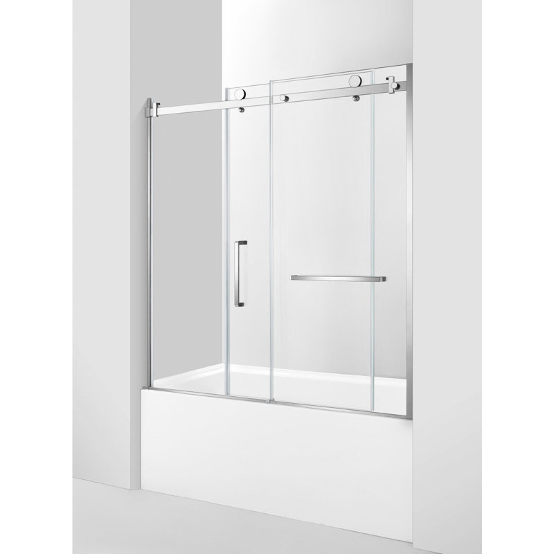 Kingston Brass 60-Inch Acrylic Rectangular 3-Wall Alcove Tub With Tub Door, Hand Drain, Right, Polished Chrome