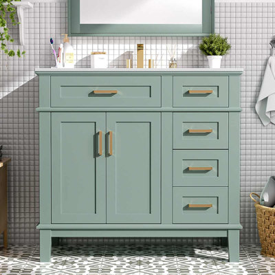 Meuble-lavabo moderne de 36 pouces avec lavabo en céramique et armoire à quatre tiroirs