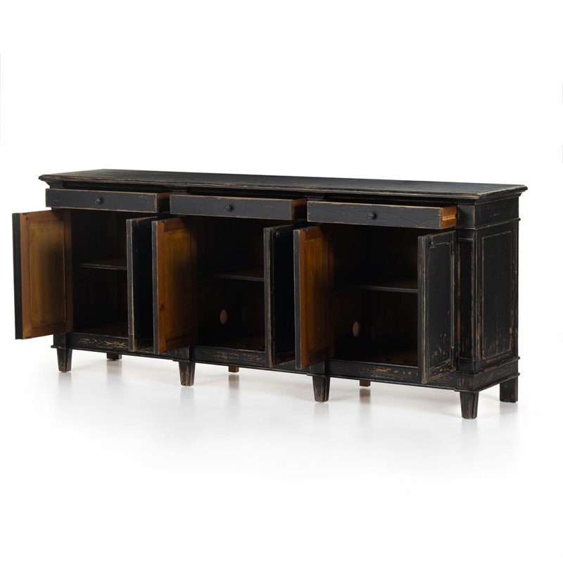 Marjorie 96.25'' W Solid Wood Sideboard, Distressed Black
