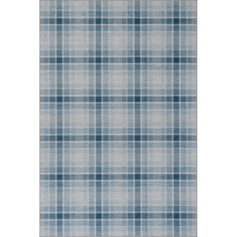 Andri Plaid Blue Machine Printed Washable Rug, Rectangle 3' x 5'