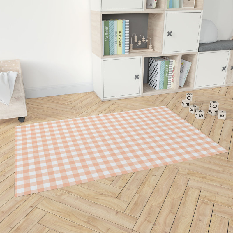 Proper Gingham Kids Play Mat, Rectangle 5' x 7', Peach/Orange