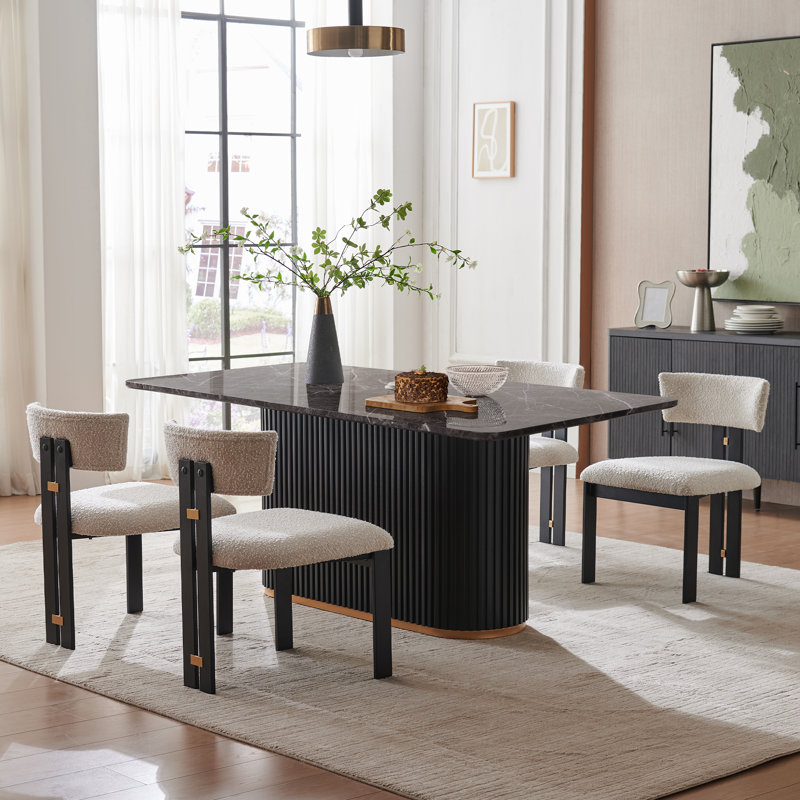 5 Piece Modern Dining Table Set, Faux Marble Dining Table and 4 Boucle Dining Chairs, Gray, 5 Pieces: Table, 4 Chairs