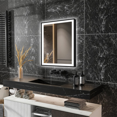 Miroir de salle de bain intelligent à DEL avec température de couleur réglable, intensité variable, désembuage