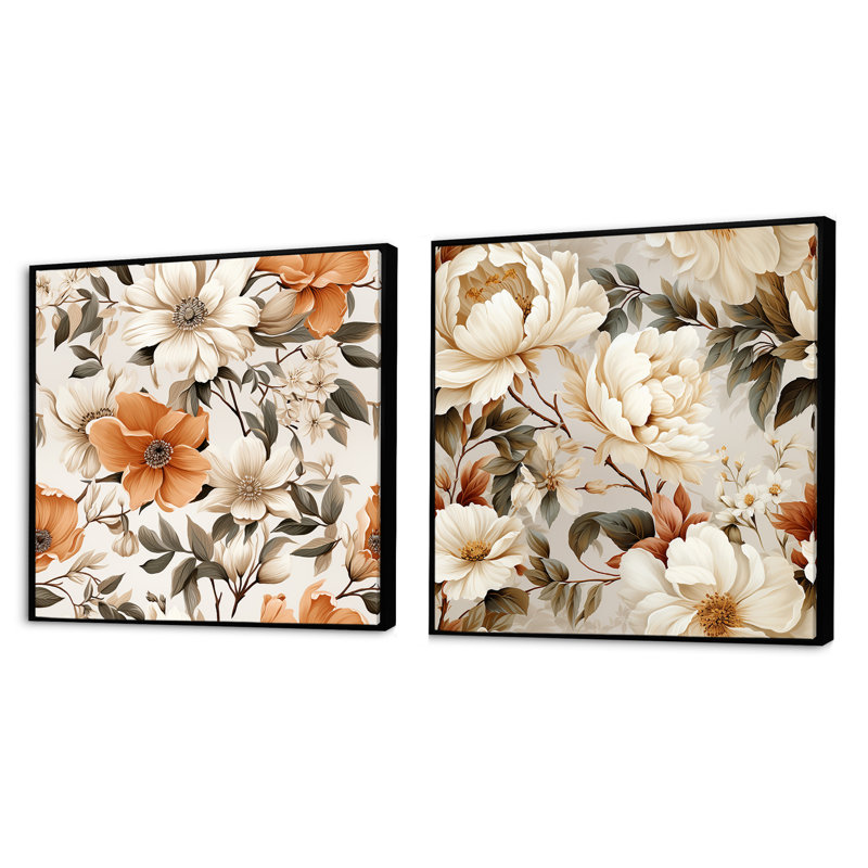 Thaxted - Ensemble de 2 collages carrés floral et botanique, Cadre flottant noir, H 36 po x l 73 po