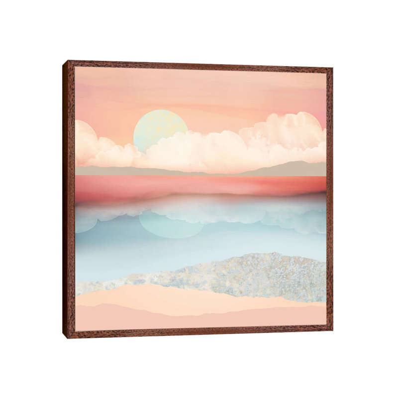 Mint Moon Beach - Print on Canvas, 45.72 cm H x 45.72 cm W, Classic Brown Wood Framed