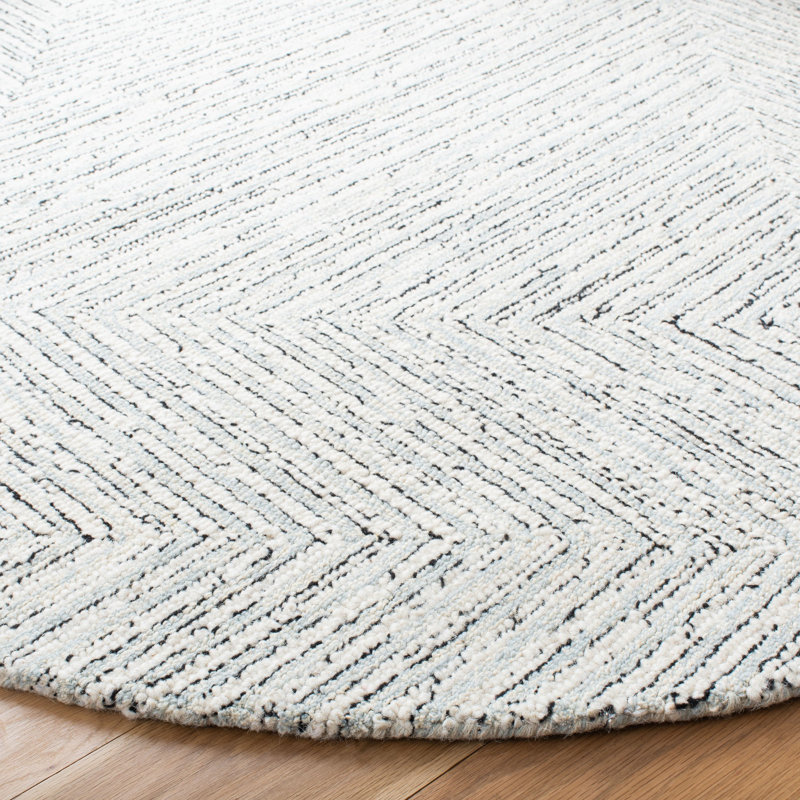 Tapis gris clair / ivoire en laine / coton touffeté à la main, Rectangle 2 pi x 3 pi