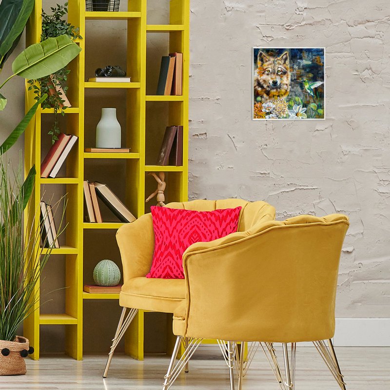 Magnifique art mural loup et colibri par Linda McClure