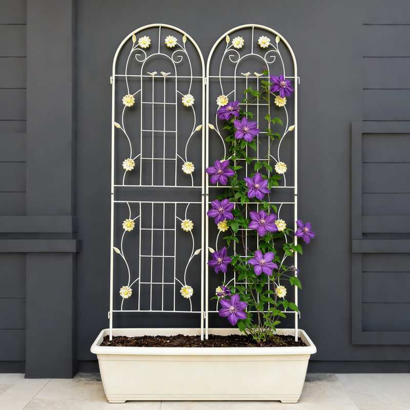 Paquet de 2, support pour fleurs en treillis de jardin en métal 71 po x 19,7 po résistant à la rouille, blanc crème