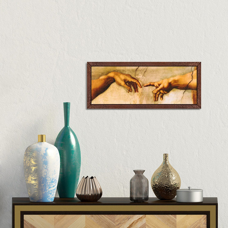 The Creation of Adam by Michelangelo - 1 Piece Panoramic Painting on Canvas, 121.92 cm H x 40.64 cm W, Brown Framed