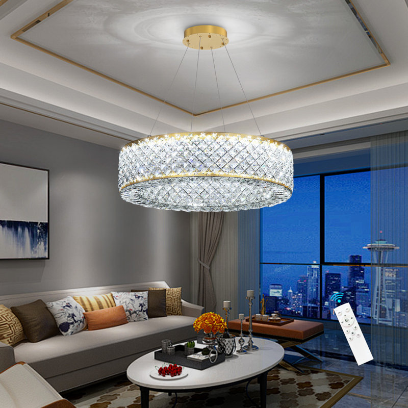 Modern Crystal Ring Dimmable Led Chandelier, Gold