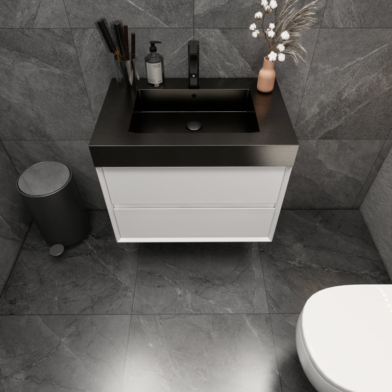 Ensemble de meuble-lavabo simple mural 30 po Golitz, Blanc lustré