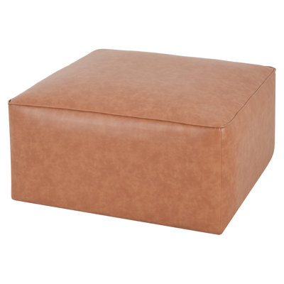 Roomfitters Storage Ottoman Cube, Upholstered Faux Leather Coffee Table Footrest, Square Block Design, Brown
