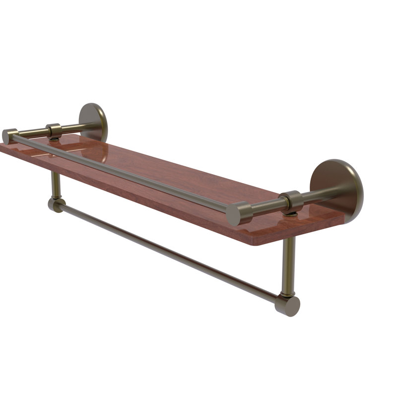 Dalston Bracket Shelf with Towel Bar, Antique Brass, 5"H x 22" W x 5" D