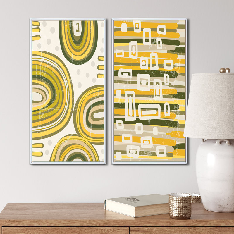 Formes géométriques abstraites en couleurs rétro III - ensemble de 2 peintures, H 32 po x l 32 po x P 1 po