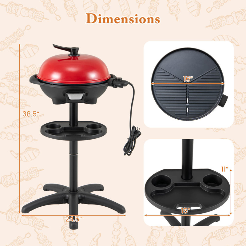 Barbecue électrique électrique 1350W antiadhésif à 4 températures pour le camping extérieur - rouge