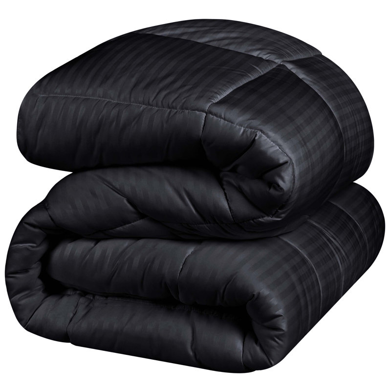 Blue Nile Mills Reversible Striped Down Alternative Comforter Duvet Insert, Twin Extra Long Comforter, Black