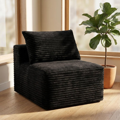 Fauteuil de compression modulaire en velours côtelé noir, fauteuil d'appoint sans pieds et sans accoudoirs, idéal pour le salon et la chambre.